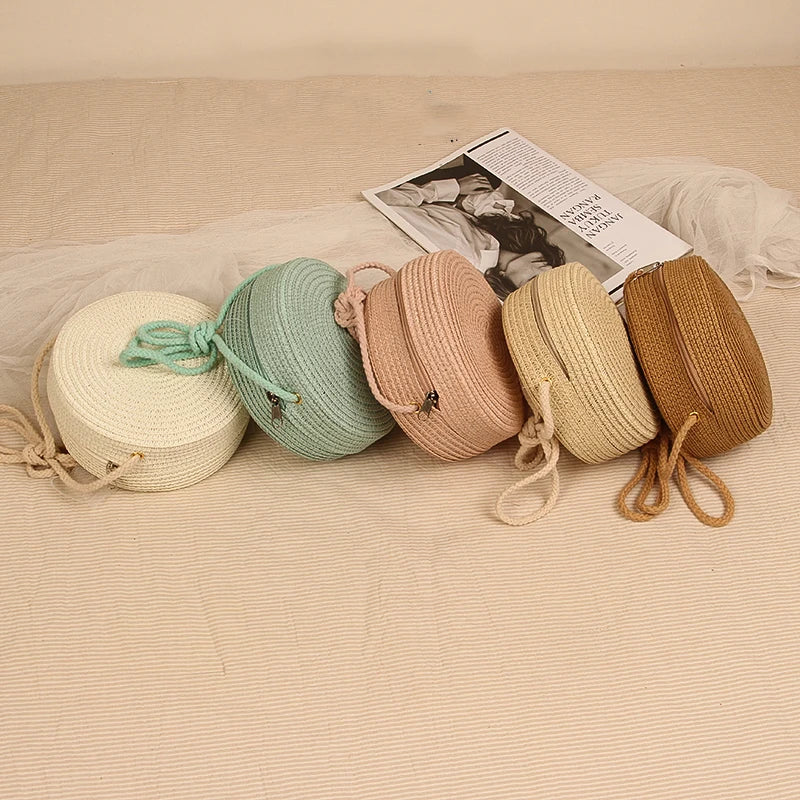 Round Straw Bag For Women Woven Handmade Shoulder Bag - Smarsty