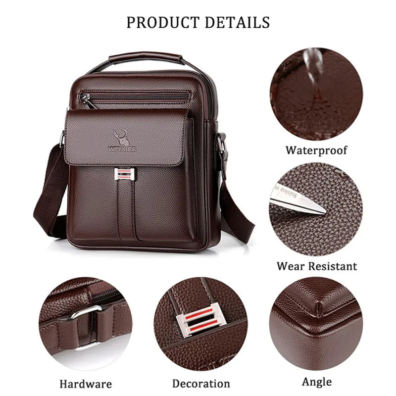 Mens Crossbody Bag Waterproof PU Leather Large Capacity - Smarsty