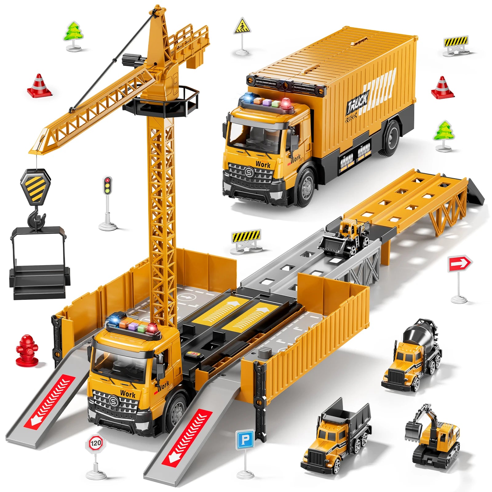 Carrier Truck Race Track Kids Toys Construction Truck Toys For 3-8 Years Old Boy Transport Car Truck With Tower Crane Truck Sets