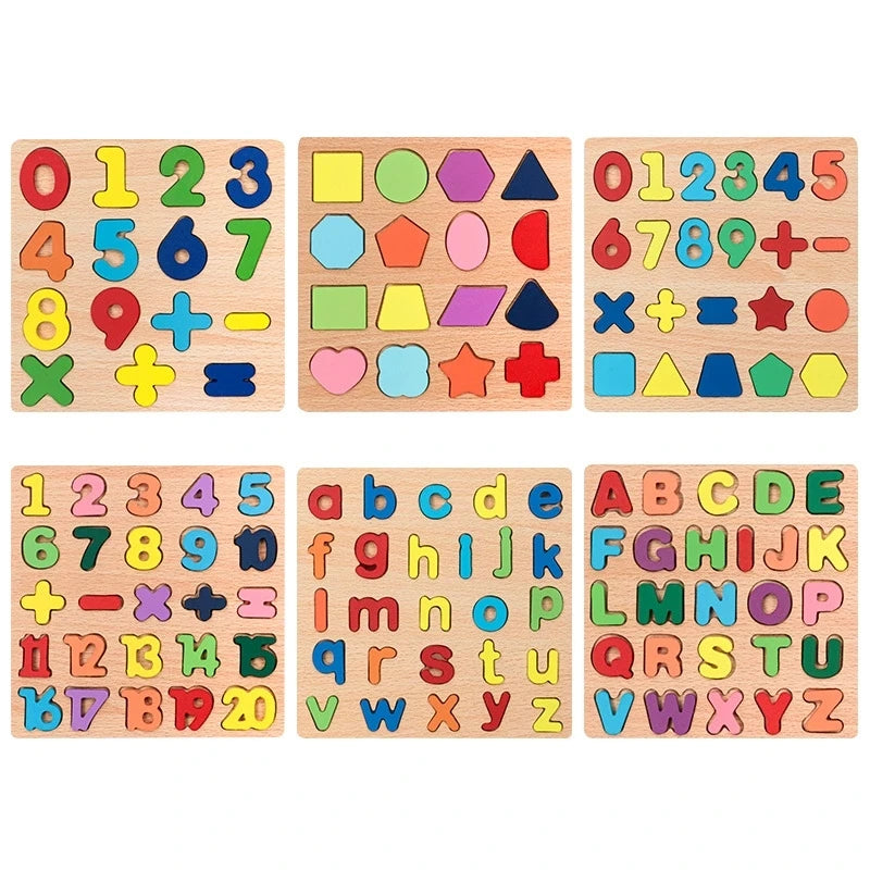 Kids Alphabetic Arithmetic Number Geometric Shapes Wooden Puzzle Montessori Preschool Learning Educational Game Toy for Children by Smarsty