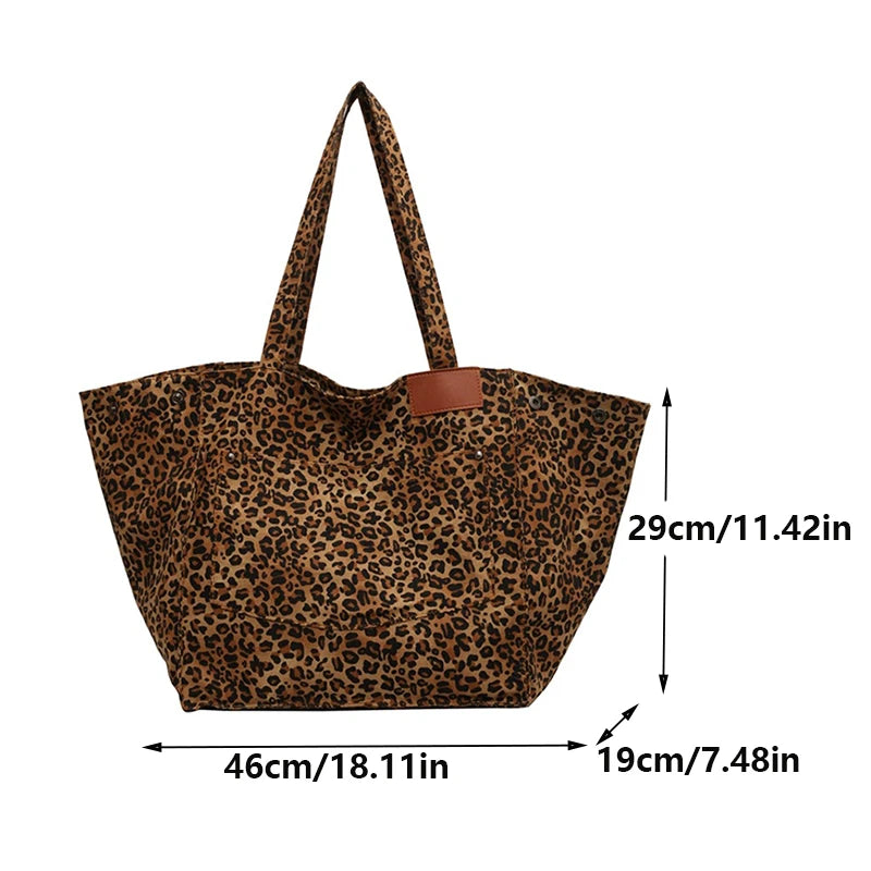 Leopard Pattern Tote Bag Vintage Canvas With Large Capacity - Smarsty