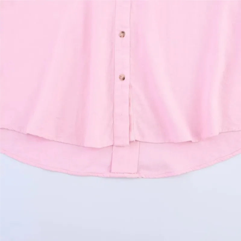 HipSeam Wide Sleeved Shirt Women Spring Asymmetric Hem Button Women's Shirts Simple Lady Johnny Collar Linen Shirts & Blouses - Smarsty