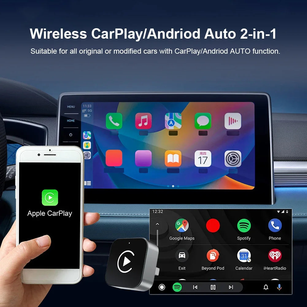 2 IN 1 Wireless Carplay Android Auto Adapter Wired to Wireless carplay Adapter for iPhone Wireless Control Plug & Play Carplay - Smarsty
