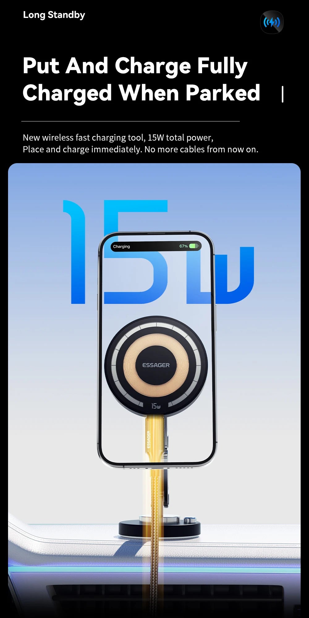 Magnetic MagSafe Wireless Car Charger Holder 15W Charging - Smarsty