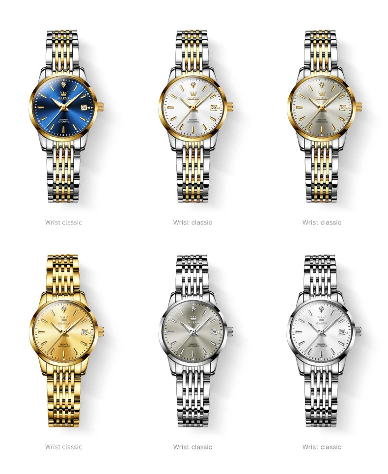 OLEVS Ladies Automatic Wristwatch Waterproof Stainless Steel - Smarsty