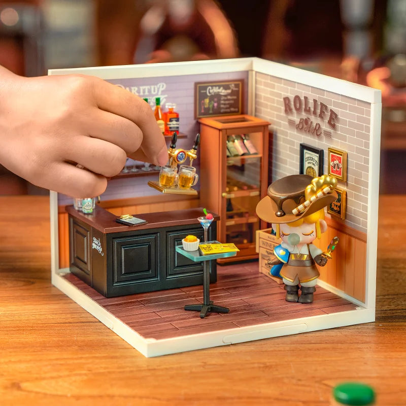 Robotime Rolife Super Creator Series Plastic Dollhouse Building Blocks for Kids Yum Burgers Leisurely Cheers Bar Sweet Sips Tea