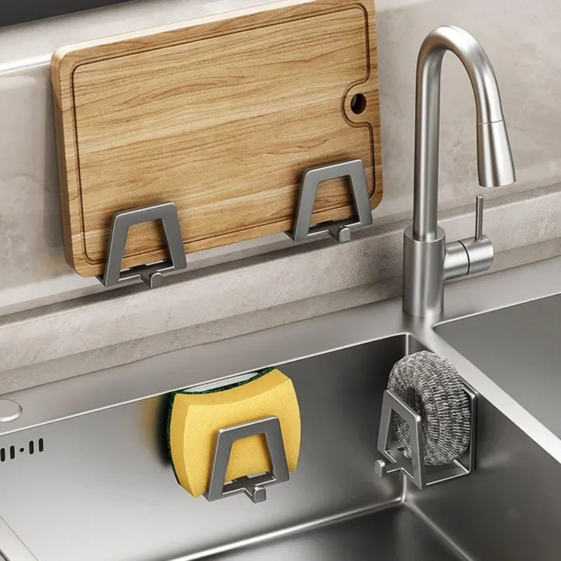 Kitchen Sponges Holder Carbon Steel Sink Sponges Drain Drying Rack Pot Cover Rack Self Adhesive Storage Holder Kitchen Organizer