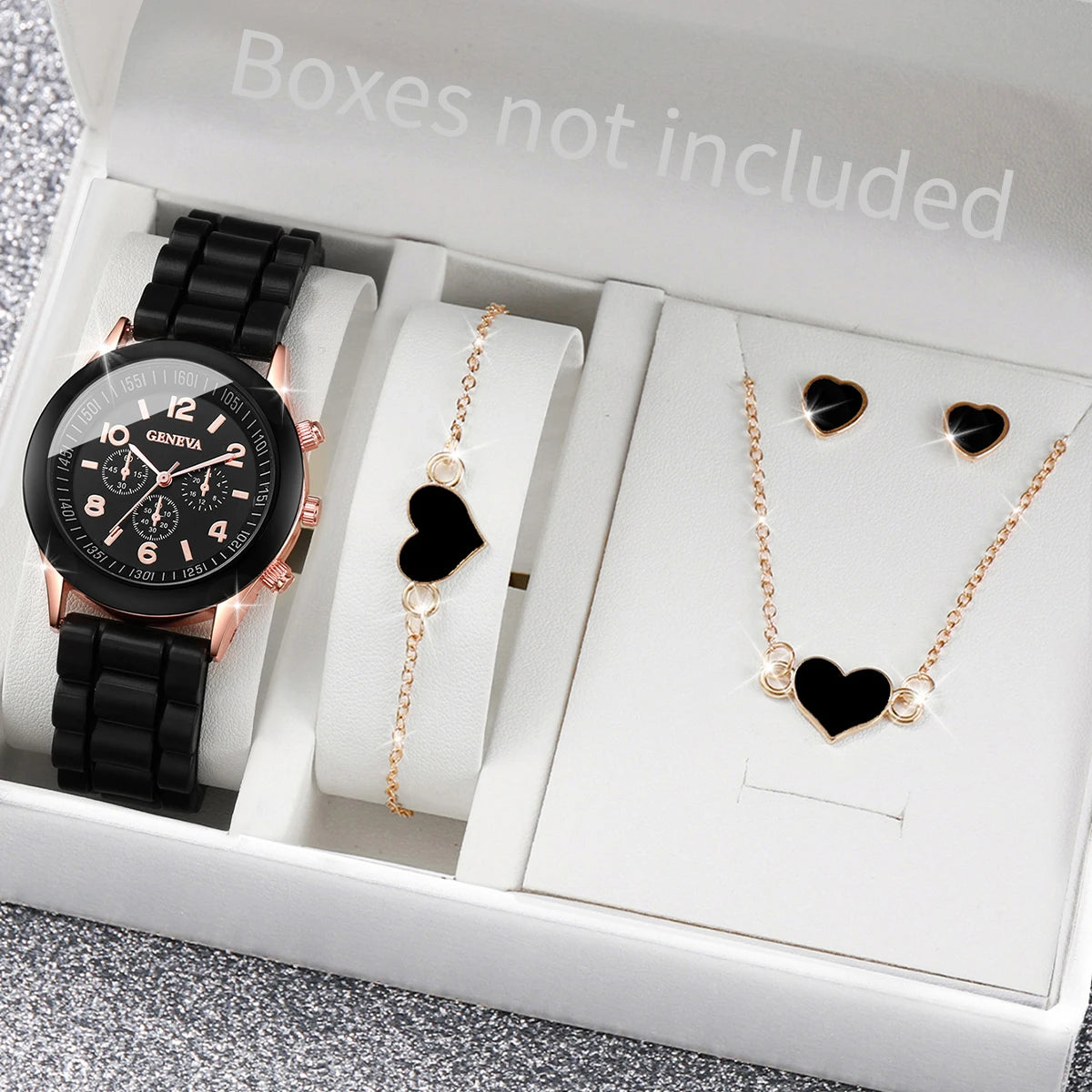 Fashionable Women Quartz Watches Set with Silicone Bands - Smarsty