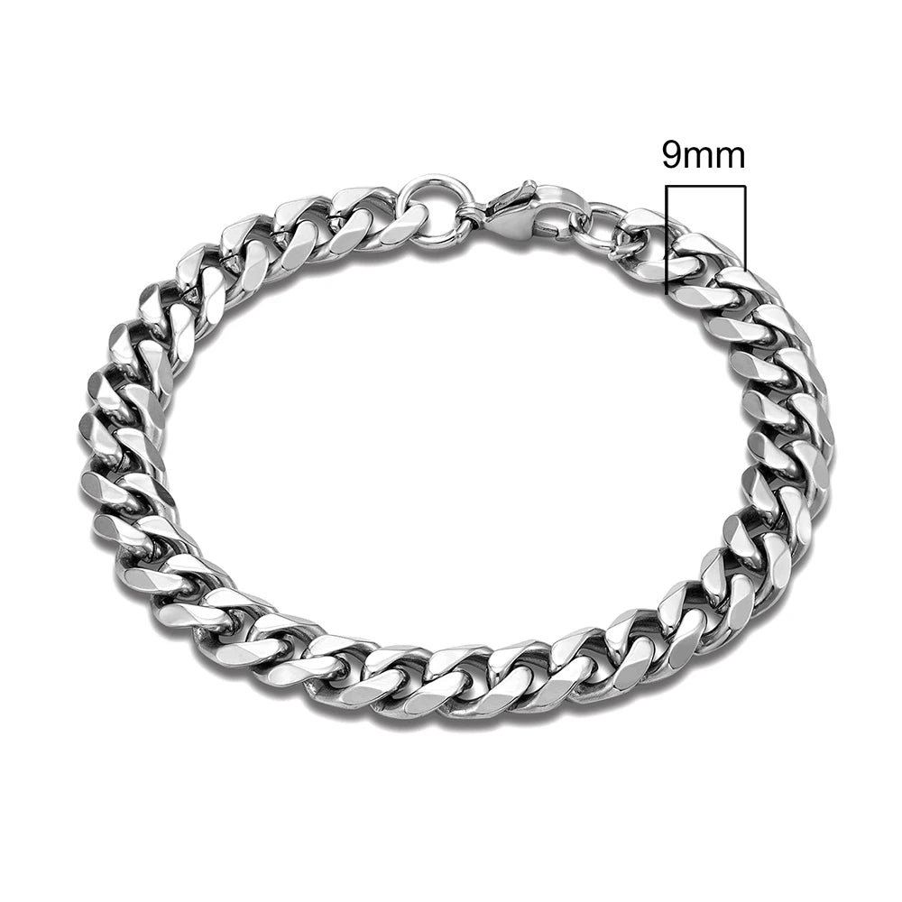 MKENDN 3-11mm Silver Stainless Steel Curb Link Bracelet - Smarsty