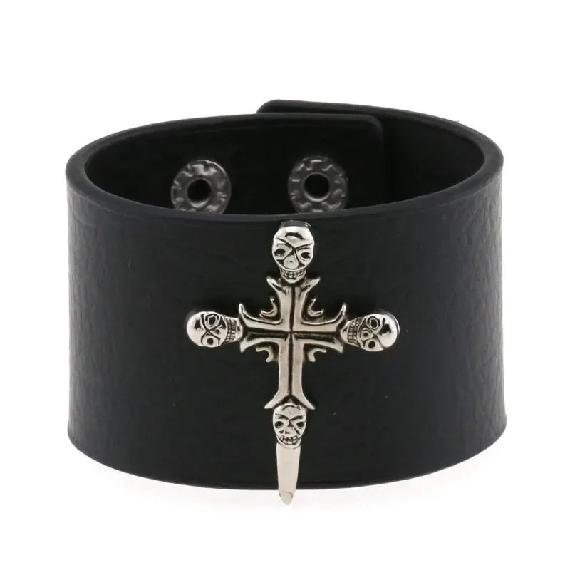 Unisex PU Leather Punk Bracelet with Spikes and Skull - Smarsty