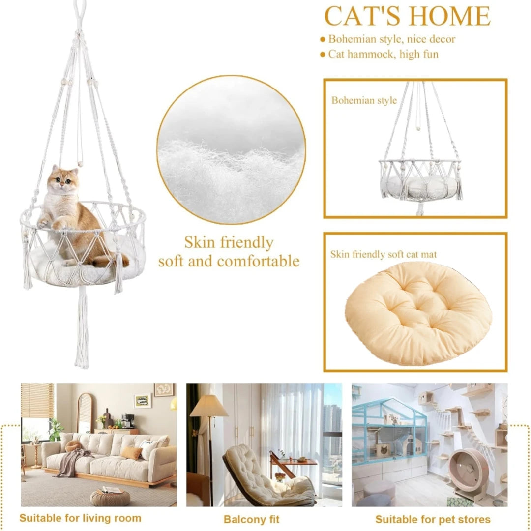 Handwoven Cat Hammock Swing Bed for Cozy Comfort - Smarsty