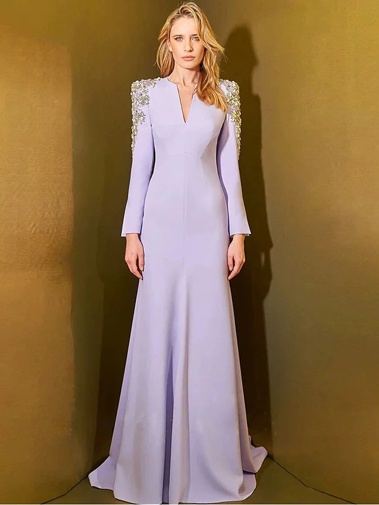 HIGH STREET Newest Fashion 2025 Designer Party Vestido Women's Diamonds Beaded Split Long Maxi Dress - Smarsty