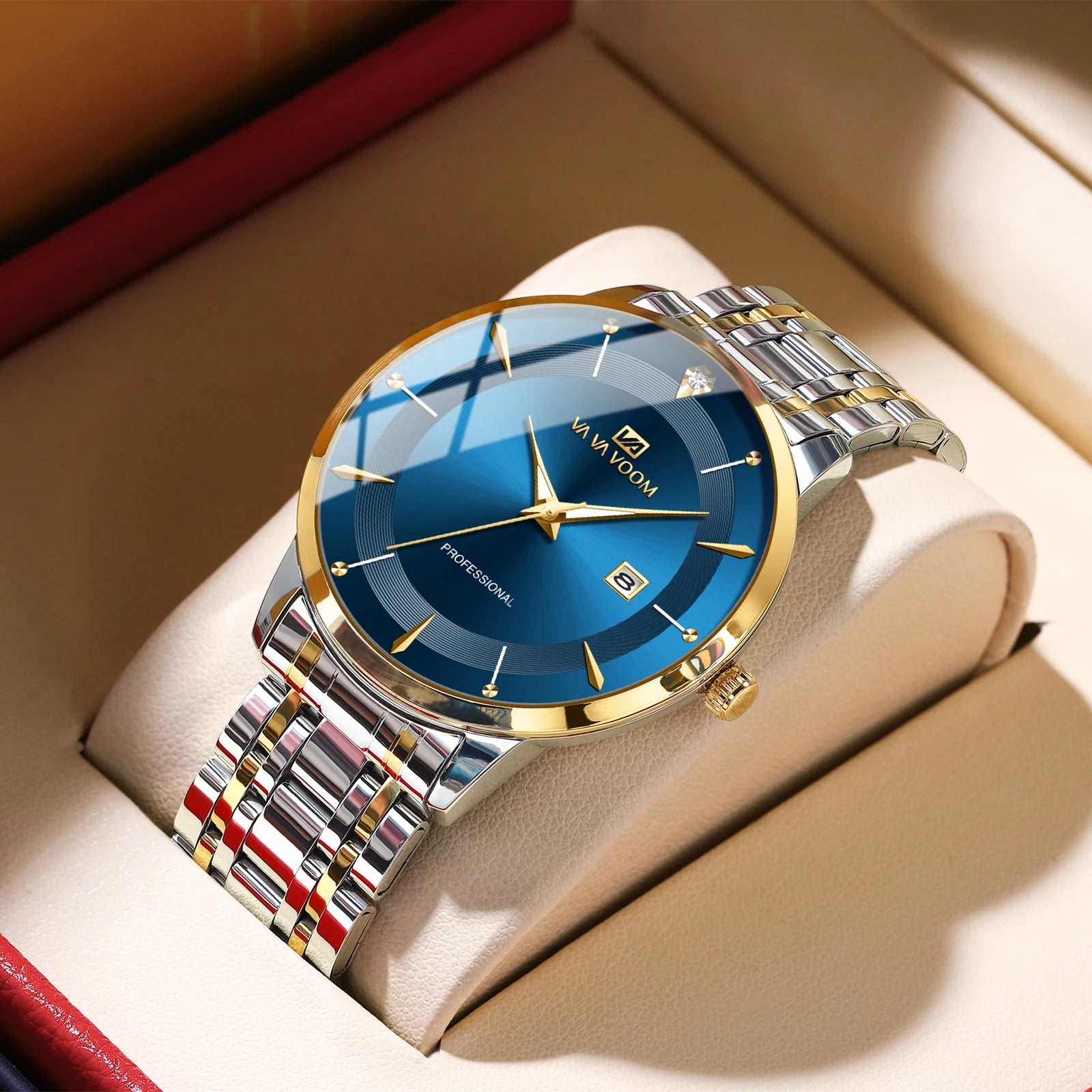 Luxury Stainless Steel Men's Watch with Rhinestones - Smarsty