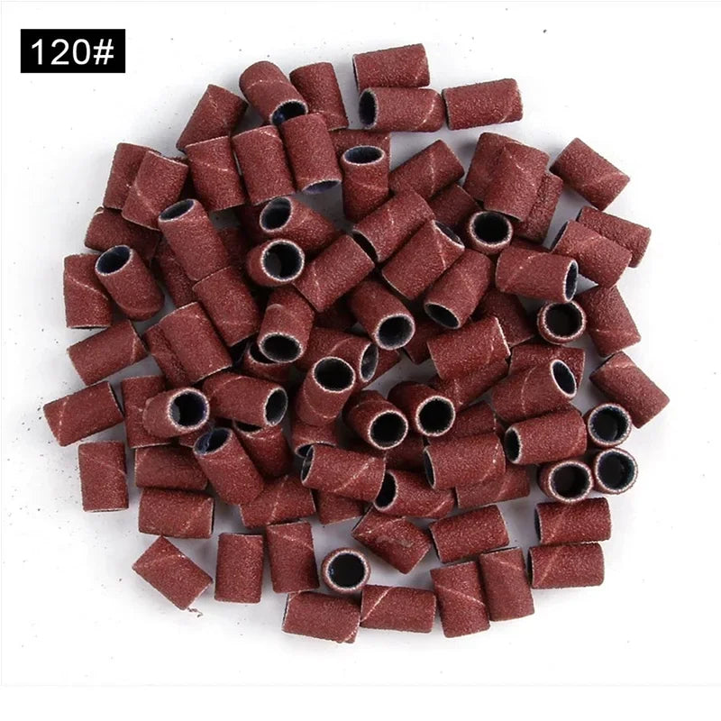 100/50pc Sanding Cap Bands For Electric Manicure Machine 180/120/80 Grit Nail Drill Grinding Bit Files Pedicure Tool