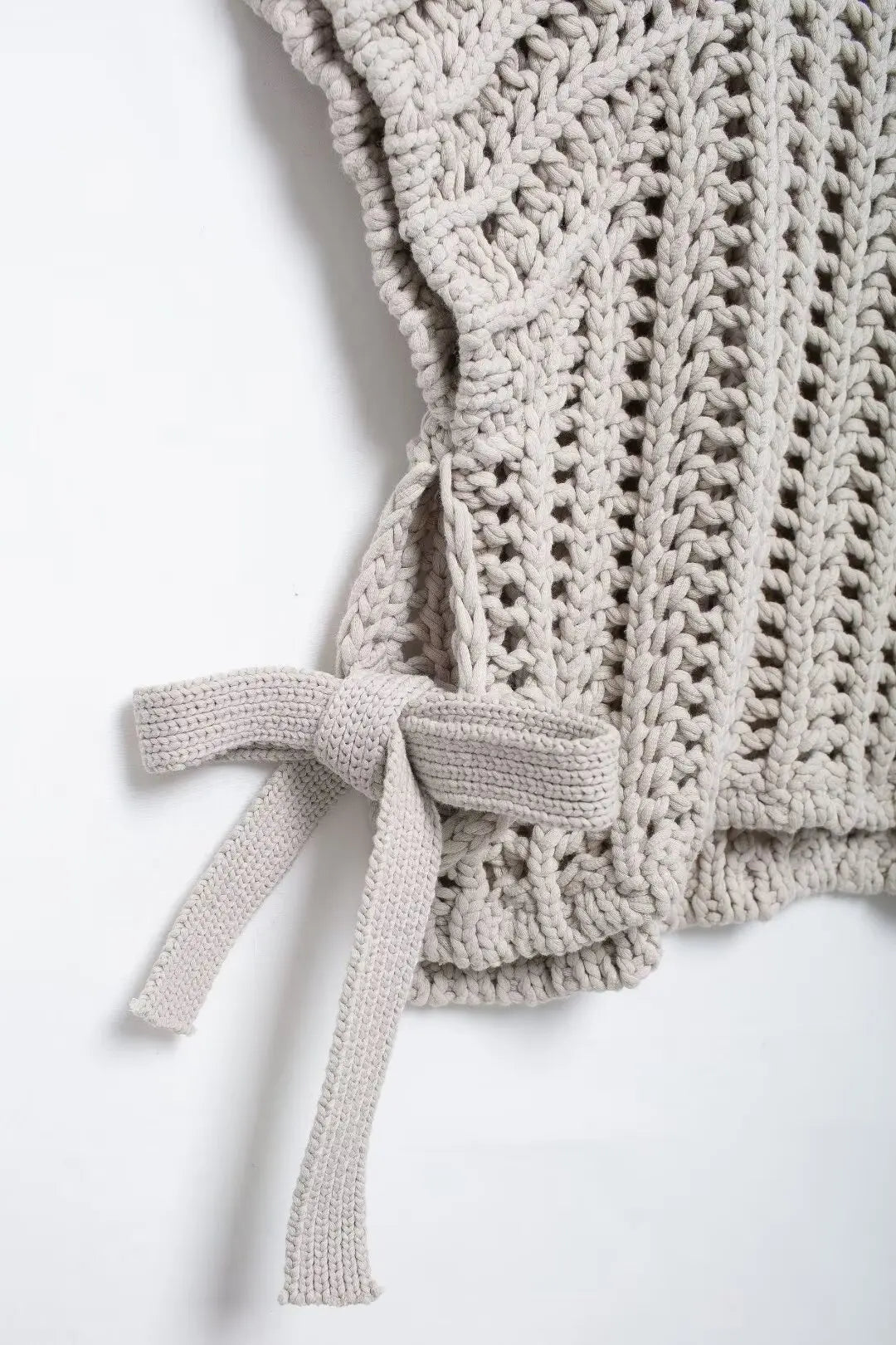Hollow Out Knit Pullover Women Casual Round Neck Lace Up Bow Sweater Female Autumn Short Sleeves Solid Knitwears Lady - Smarsty