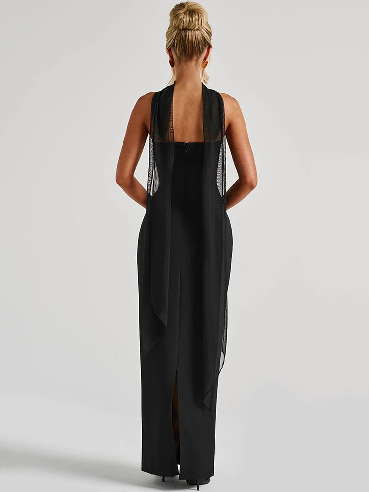 Mozision Scarf Collar Strapless Sexy Maxi Dress For Women Fashion Off-shoulder Backless Bodycon Club Party Long Dress Elegant - Smarsty