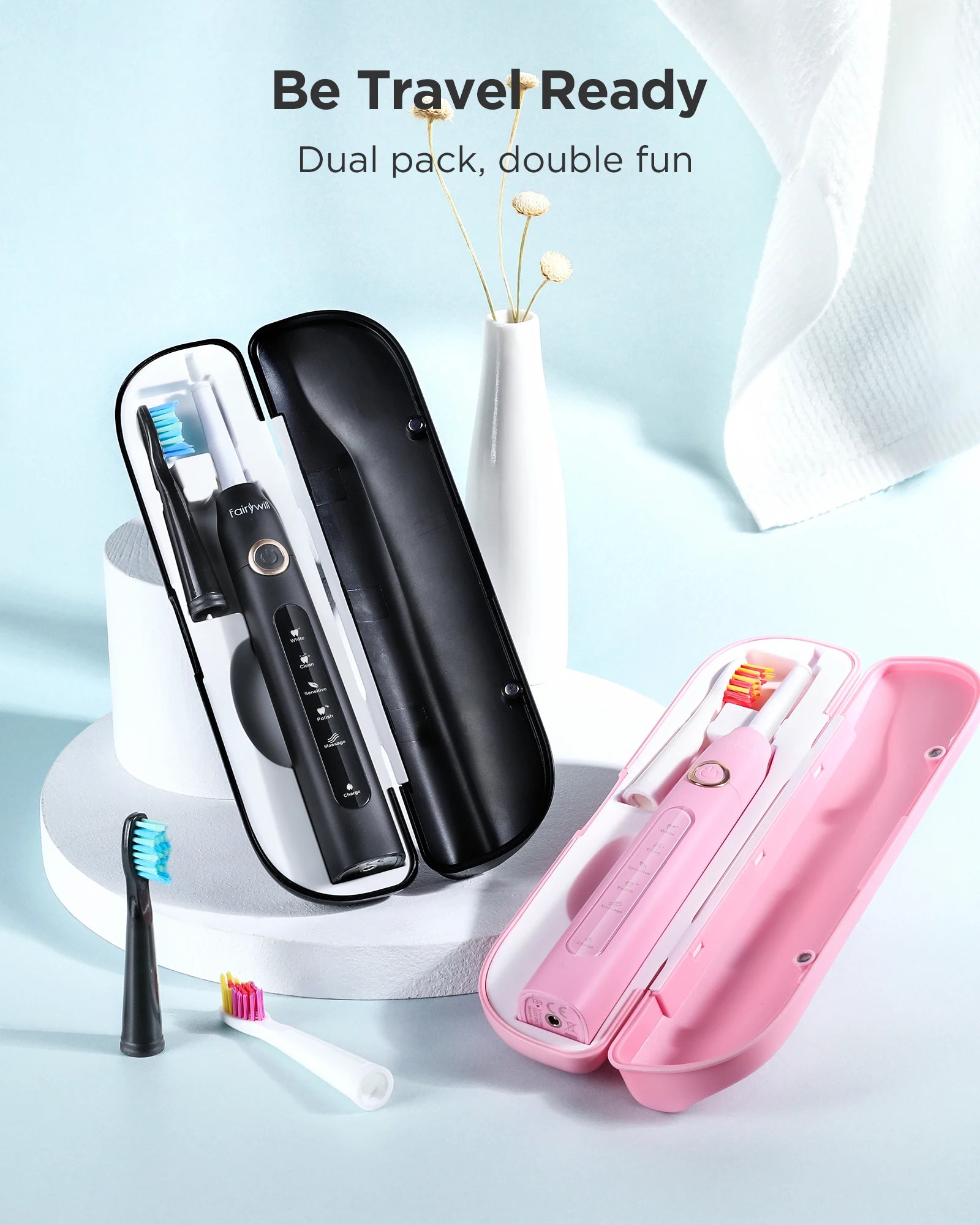 Fairywill Sonic Electric Toothbrush FW-D7 set USB Charge Toothbrushes case for Adult with tooth brush Heads 5 Mode Smart Time - Smarsty