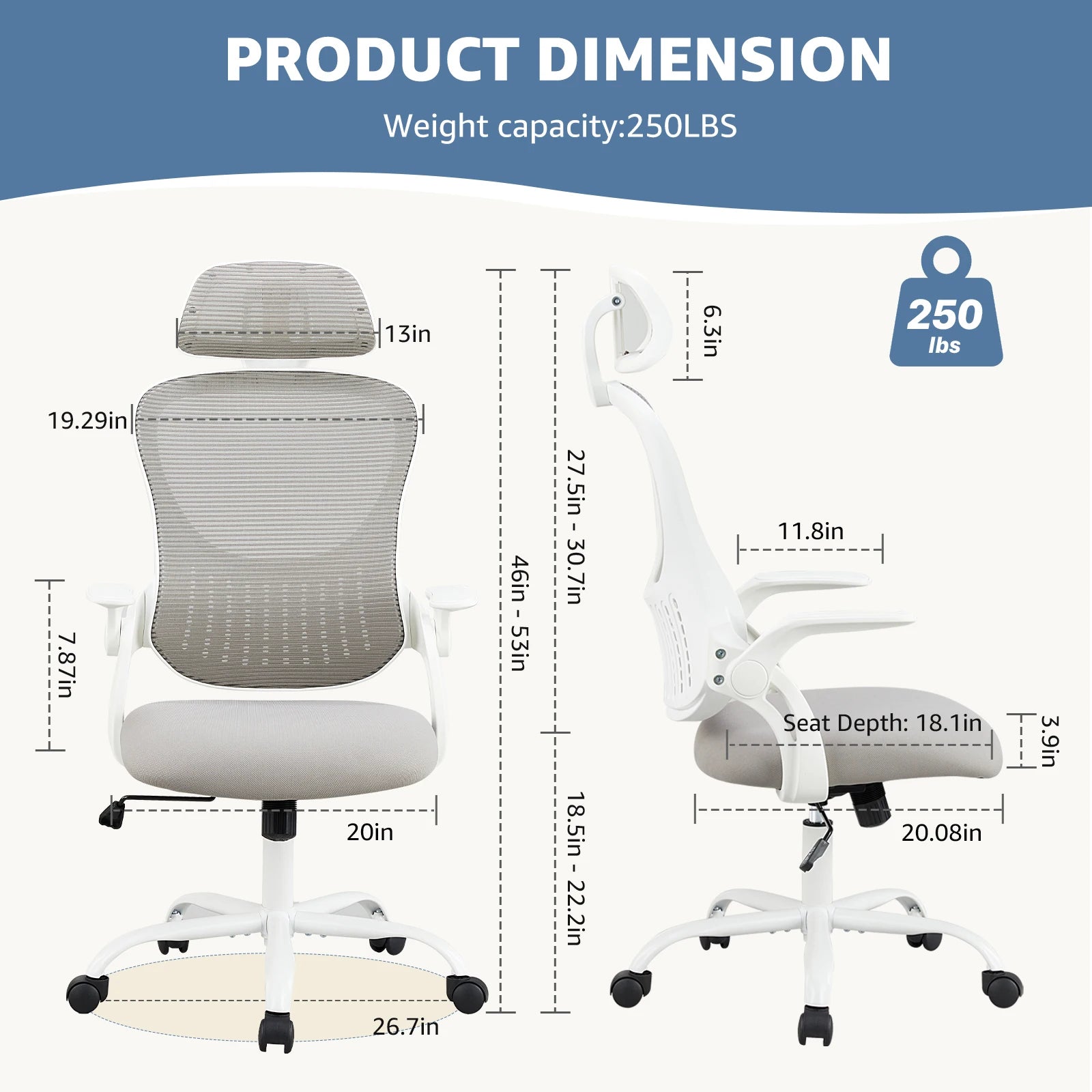 Mesh Ergonomic Office Computer Desk Chair Flip-up Arms Adjustable Headrests Comfortable Lumbar Support For Home Office - Smarsty