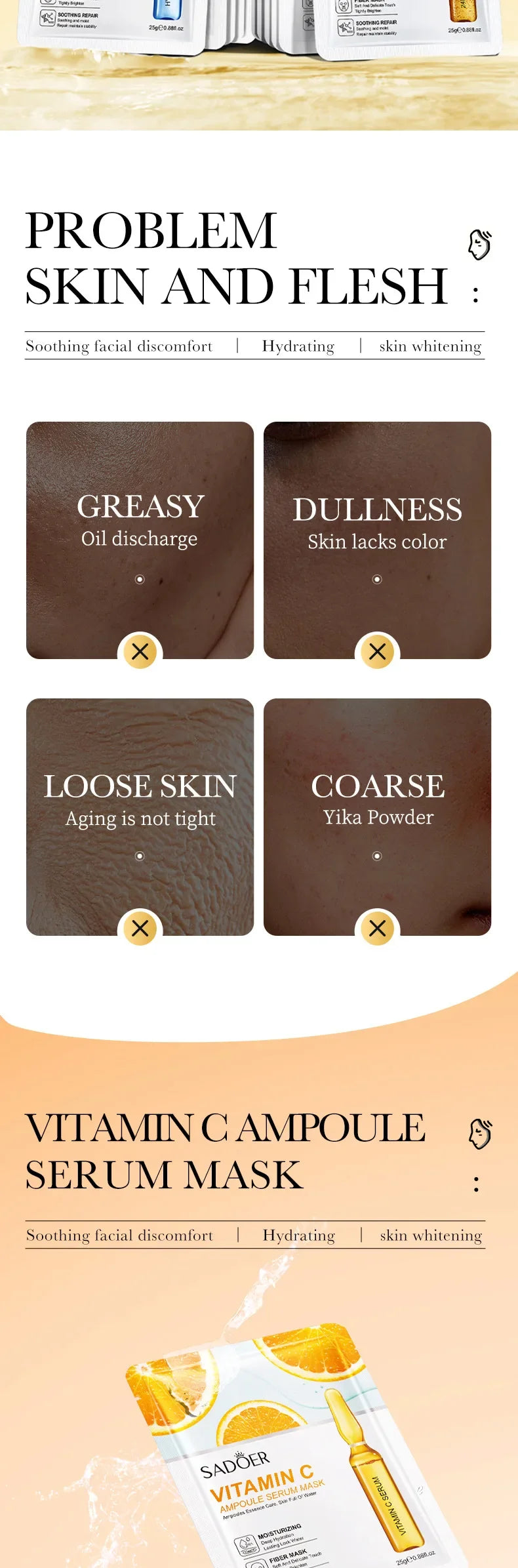 24K Gold Hyaluronic Acid Face Masks for Firming and Moisturizing - Smarsty