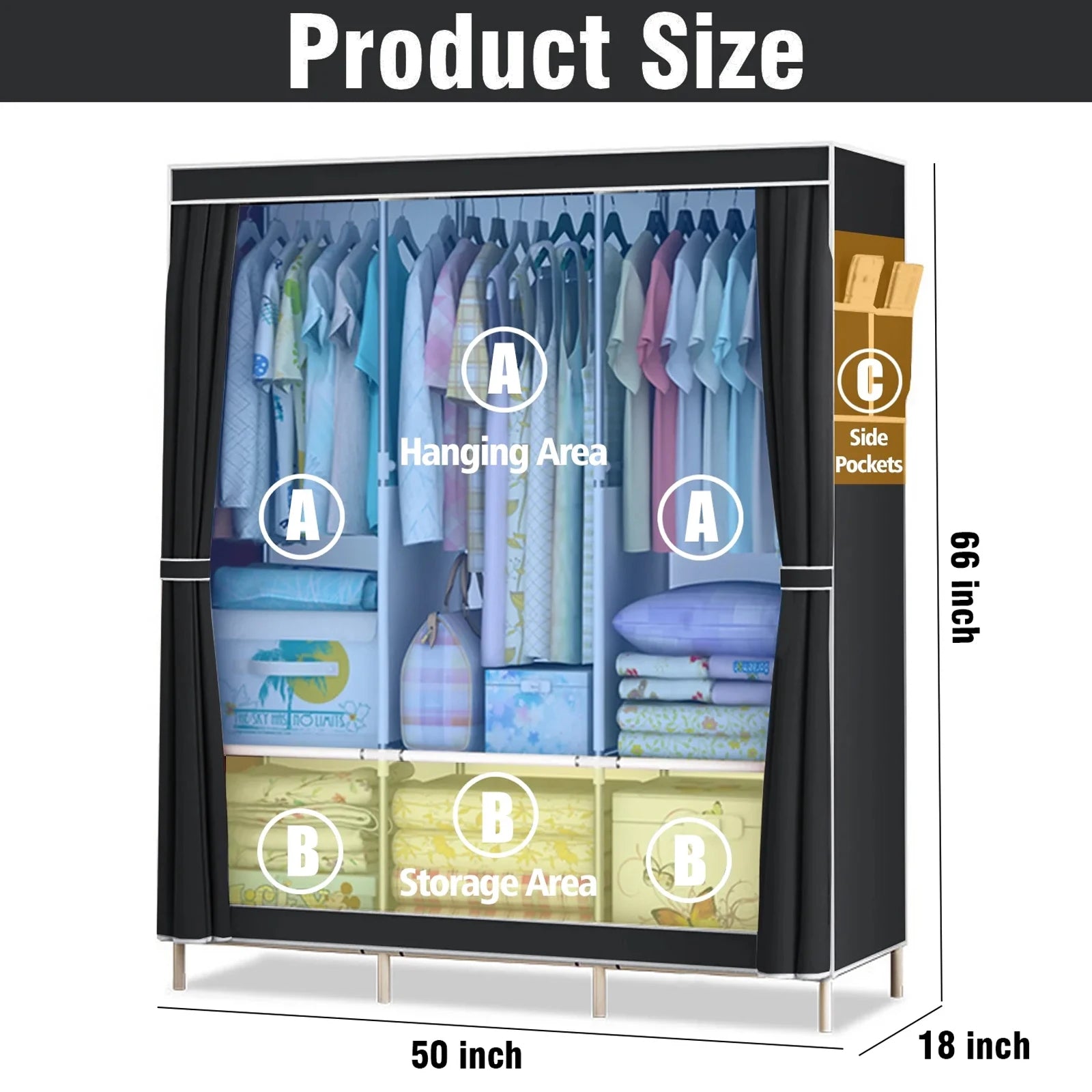 Closet Wardrobe Organizer Storage Rack Portable Clothes Shoe Clothing Shelf Dustproof Non-woven Fabric Quick and Easy to Assembl