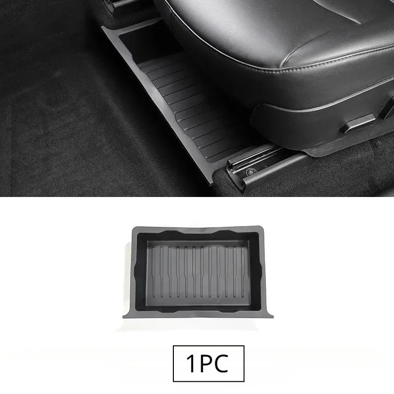Underseat Storage Box for Tesla Model Y 2021-2024 Seats Drawer TPE Hidden Storage Tray Push Pull Car Organizer Car Accessories - Smarsty
