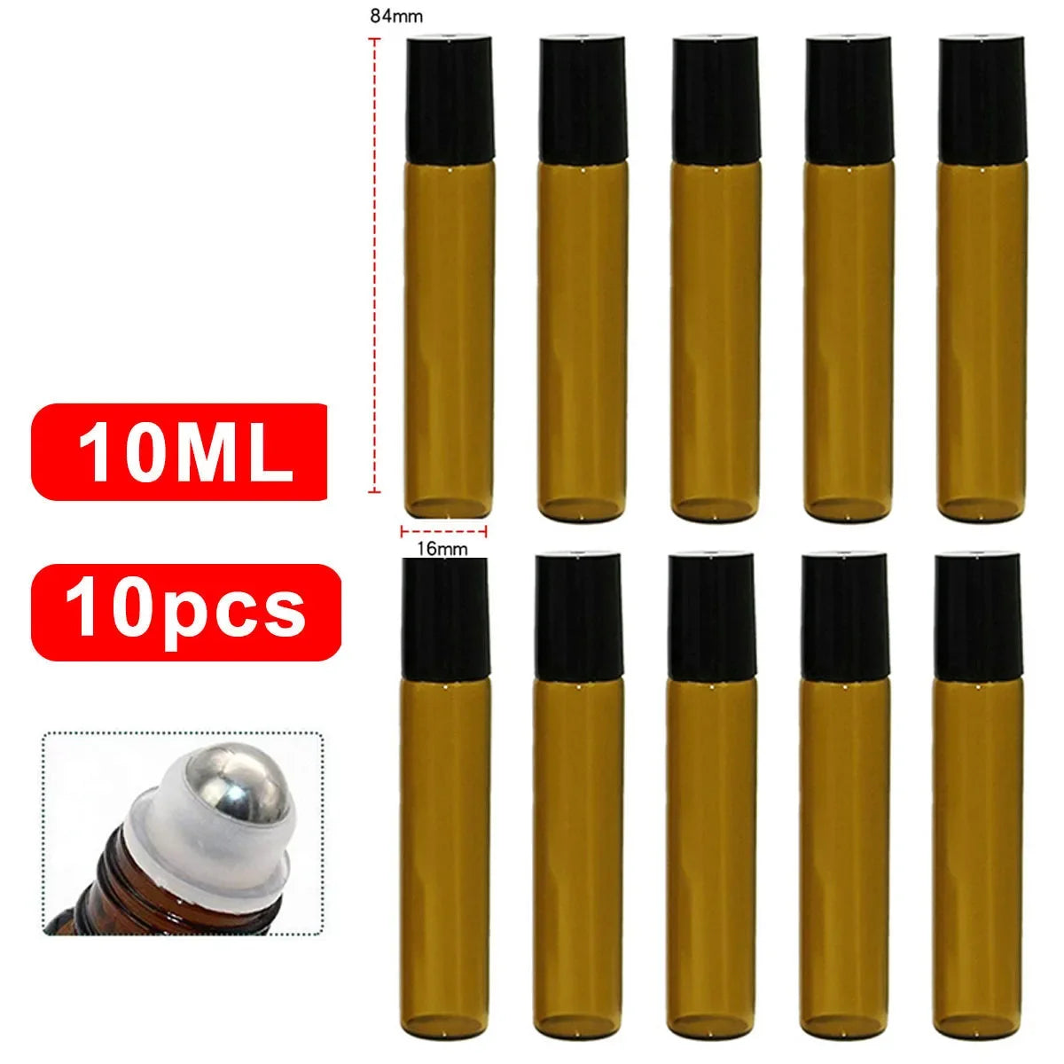 10 Pack Amber Glass Roll On Bottles for Essential Oils - Smarsty