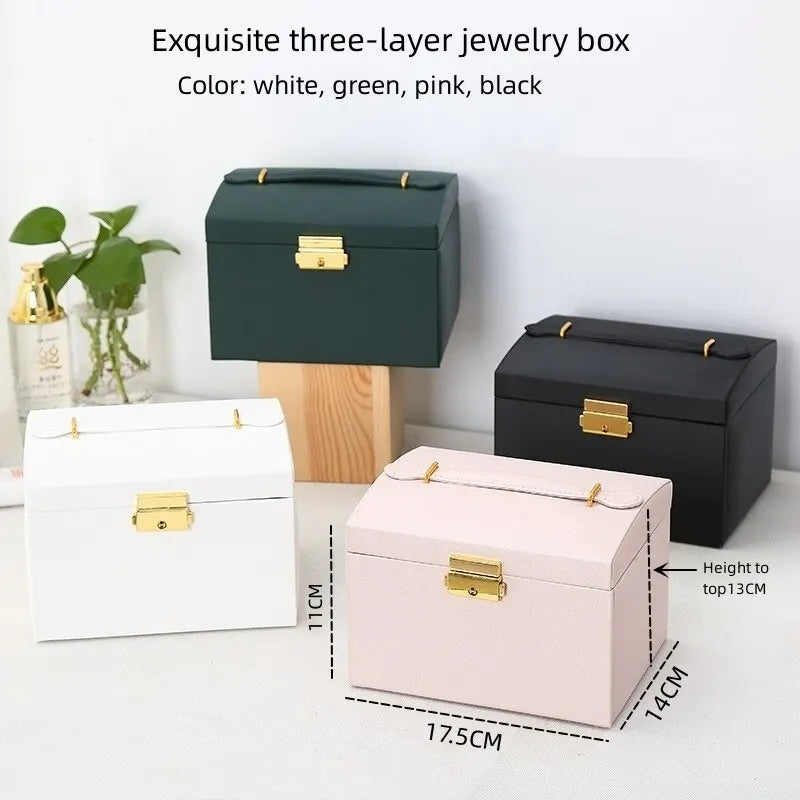 Multi Functional Three Layer Leather Jewelry Box - Smarsty