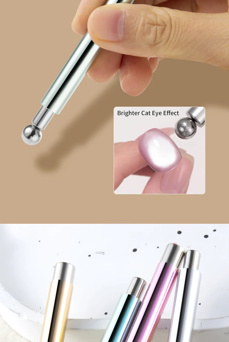 Cat Eye Nail Art Magnetic Tool Cylindrical Stick with Ball Magnet Manicure Accessory for Glass Bead Effects Fits UV Gel Polish - Smarsty