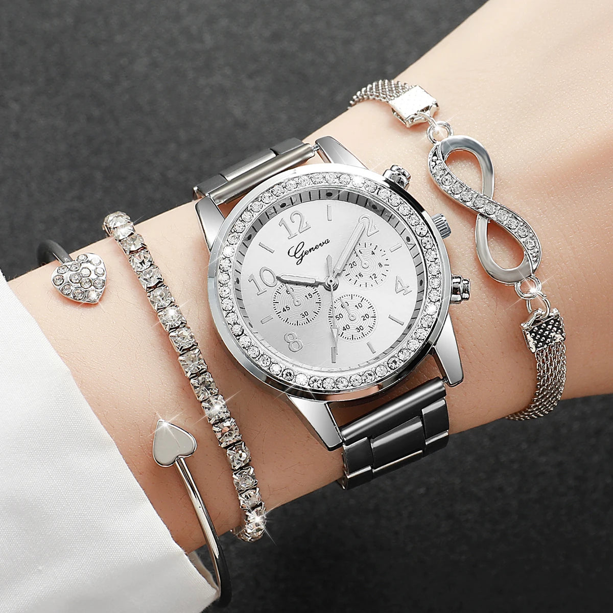 Luxury Rhinestone Women Watches Set with Steel Band - Smarsty