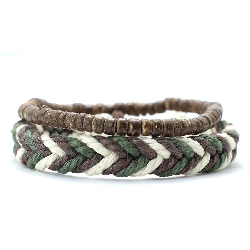 Natural Coconut Husk Wood Bracelet Set for Men - Smarsty