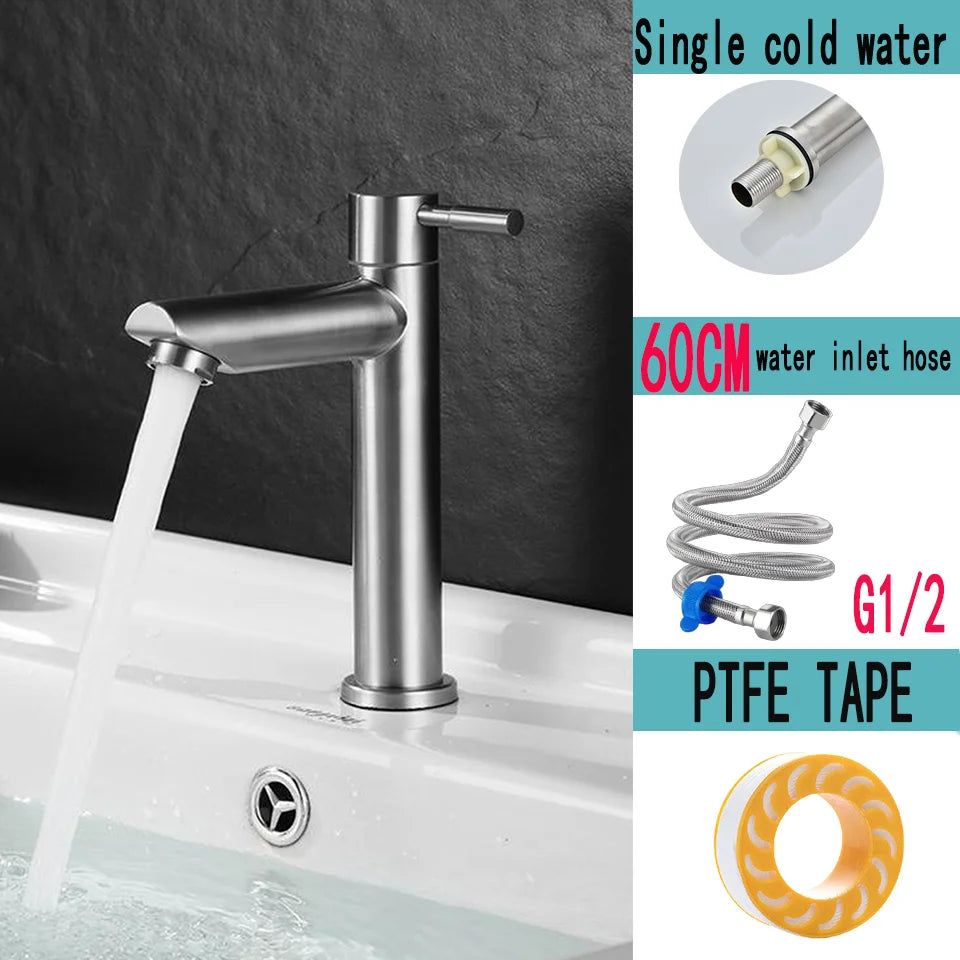 Stainless Steel Single Cold Bathroom Faucet Durable Design - Smarsty