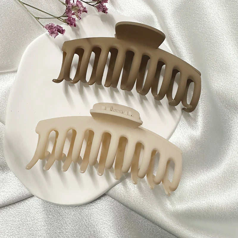 Korean Coffee Beige Acrylic Geometric Hair Claw Clip Large - Smarsty