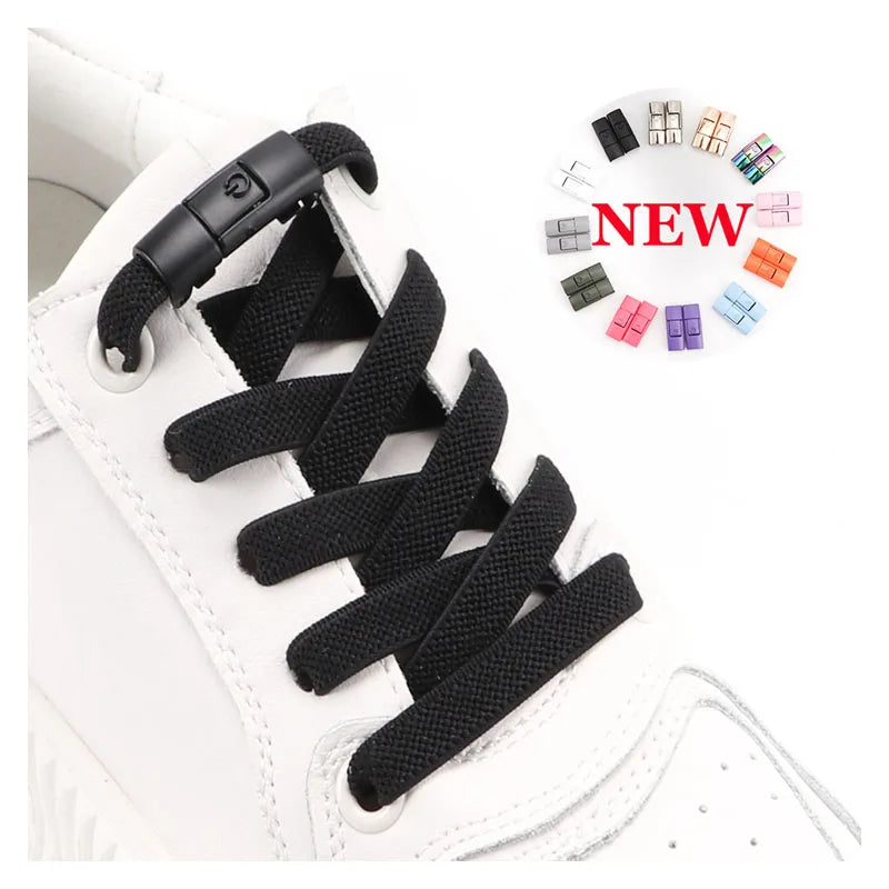 No Tie Shoe laces Press Lock Shoelaces without ties Elastic Laces Sneaker Kids Adult 8MM Widened Flat Shoelace for Shoes - Smarsty