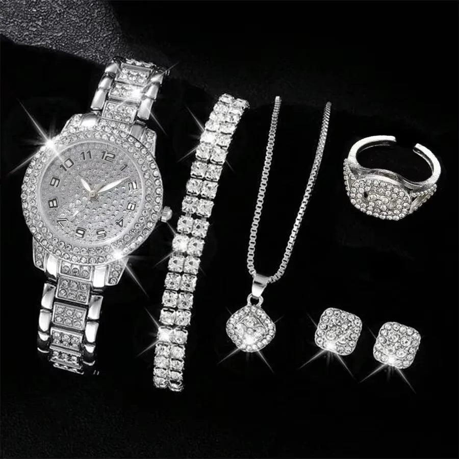 Luxury Silver Women's Quartz Watch Set for Her - Smarsty