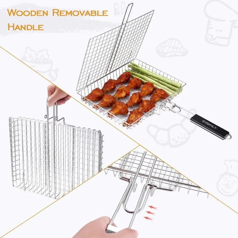 Large Stainless Steel Grill Basket for Easy BBQ Cooking - Smarsty