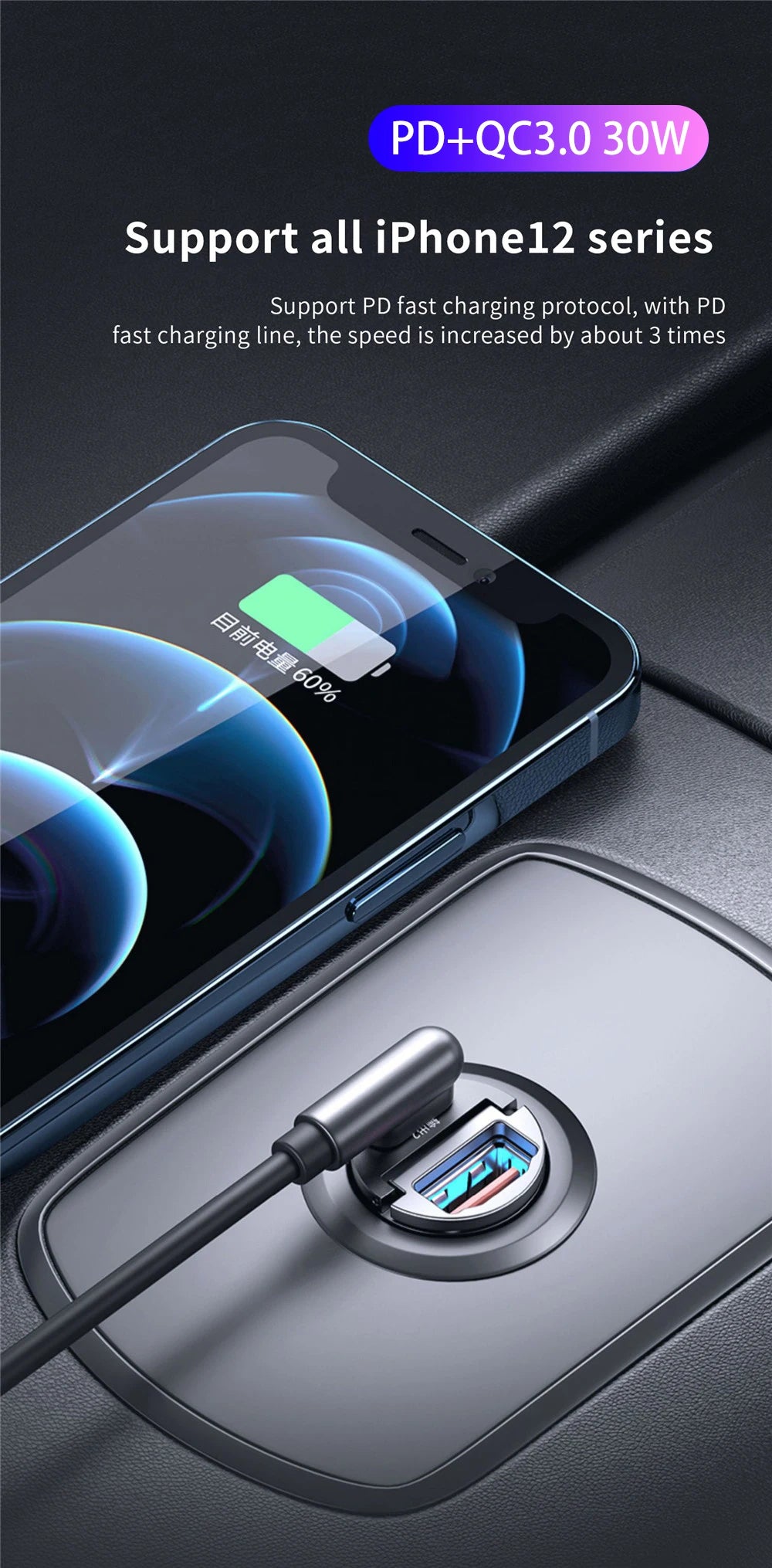 100W/200W QC3.0 PD Mini Car Charger 12-24V Lighter Fast Charging Car USB Type C Charger for Xiaomi Samsung Huawei iPhone Power - Smarsty