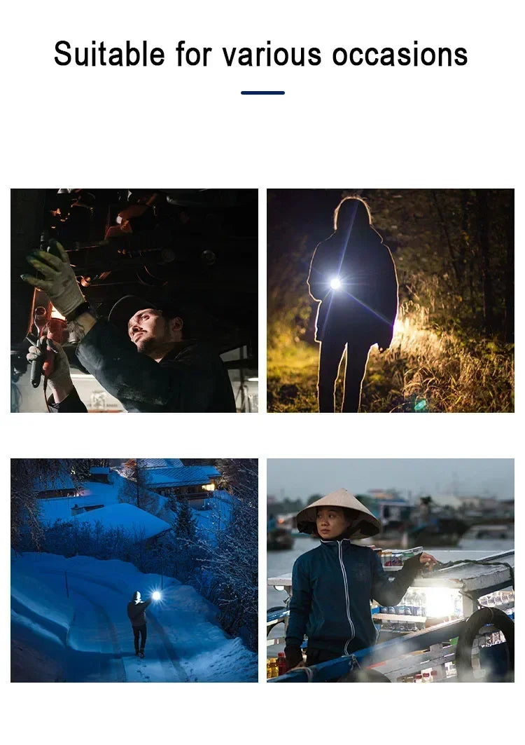 Portable Rechargeable LED Flashlight with Pen Clip Zoomable Waterproof Torch with Side Light Outdoor Camping Emergency Lantern - Smarsty