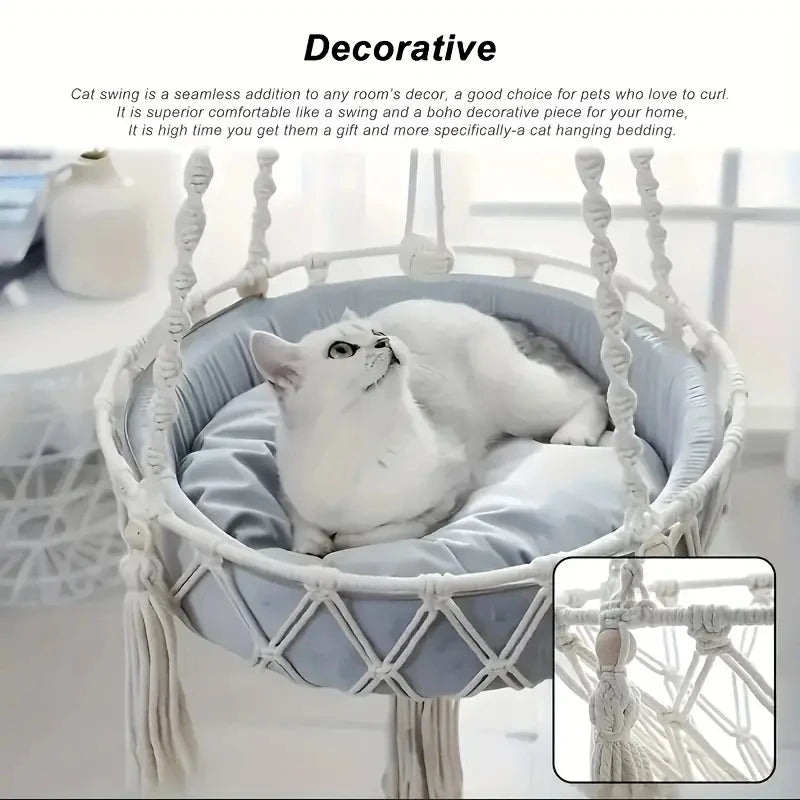 Handwoven Cat Hammock Swing Bed for Cozy Comfort - Smarsty