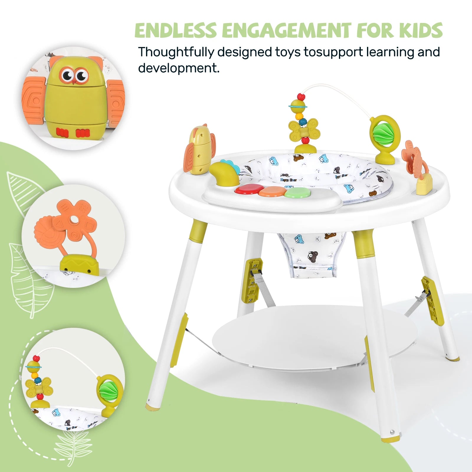 Multi-Functional Baby Play Center – 3-in-1 Activity Center with Removable Toys, 360° Seat & Adjustable Height (Blue/Pink/Green) - Smarsty