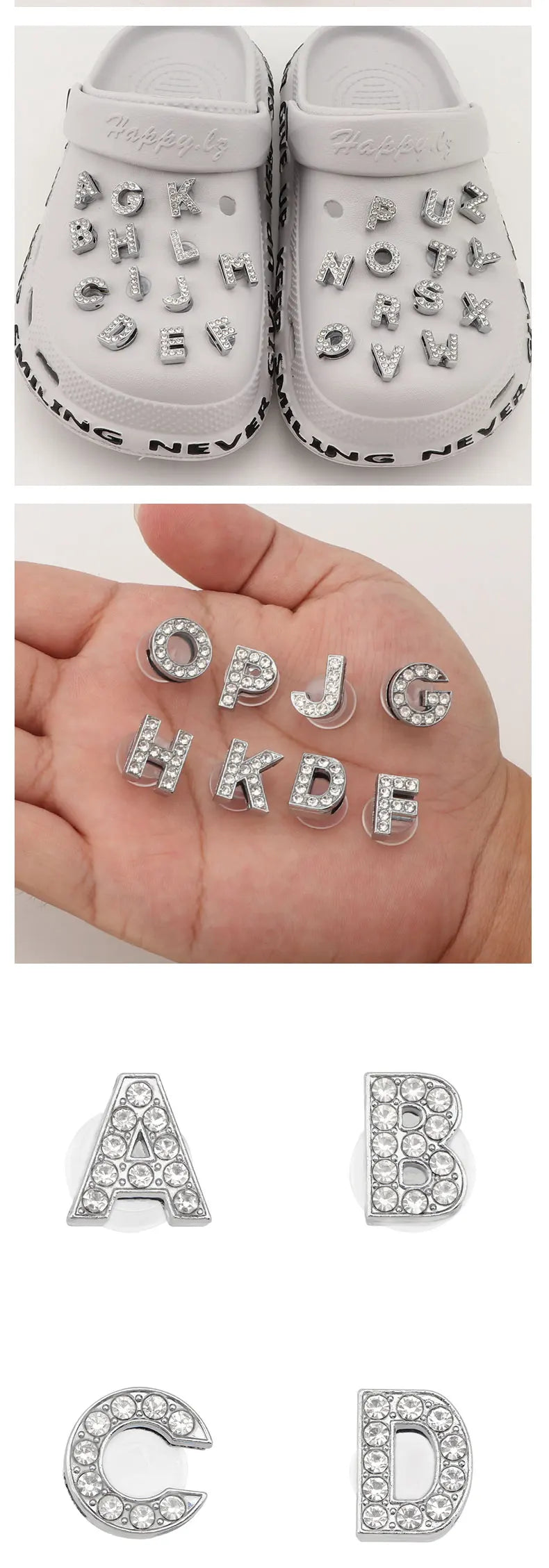 1PC Shoe Charms Glitter Rhinestone Letter Crystal Alphabet Shoes Charm Decorations Jewelry Slider Bracelet Wristbands Accessorie