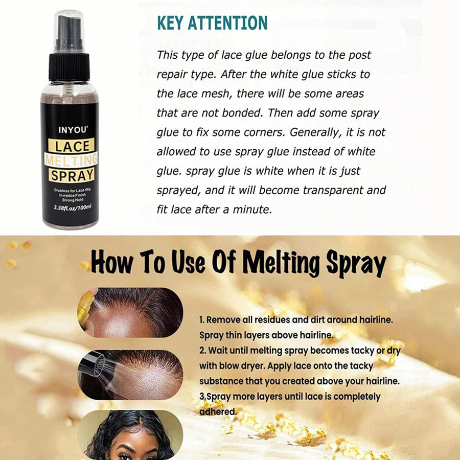 100ML Lace Wig Melting And Holding Spray Strong Natural Finish Wig Adhesive Glue for Lace Front Melt Super Hold Hair Spray - Smarsty