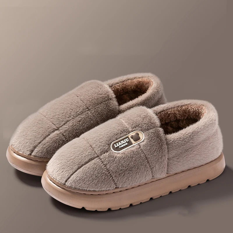 Men's slippers Winter Solid Color Wrap Heels Plush Slippers Non-slip Warm Women Men Home Casual Cotton Shoes Big Size 50 51 - Smarsty