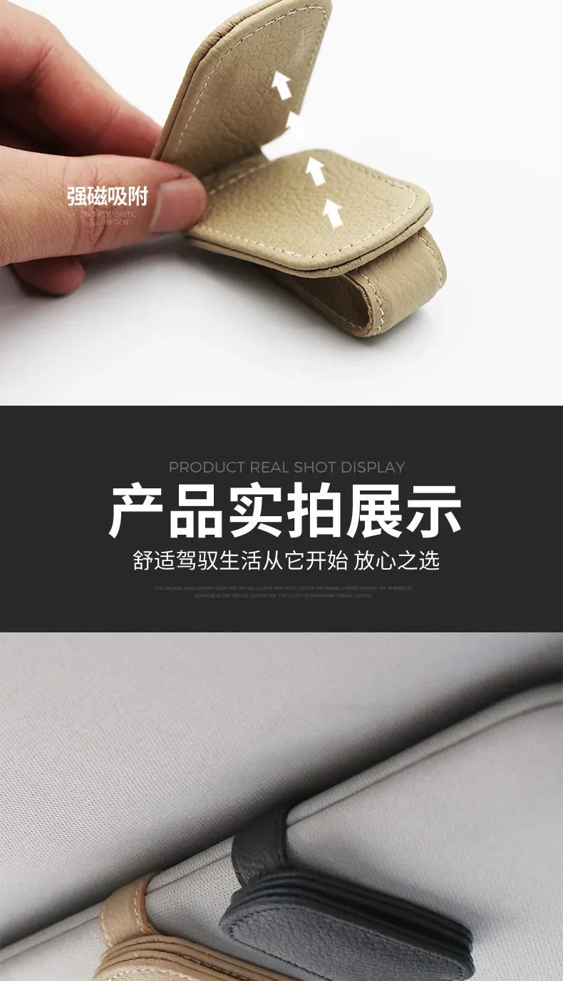 Magnetic Leather Sunglasses Holder For Car Sunshade Clips - Smarsty