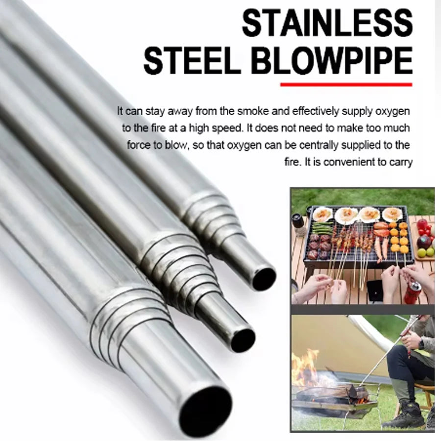 Stainless Steel Blowpipe Pocket Bellow Collapsible Air Blow Stick Campfire Fire Tool Outdoor Bushcraft Camping Hiking Cooking by Smarsty