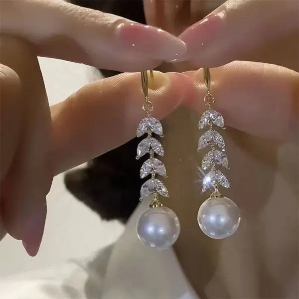 Korean Pearl Tassel Drop Earrings for Women with Zircon Detail - Smarsty