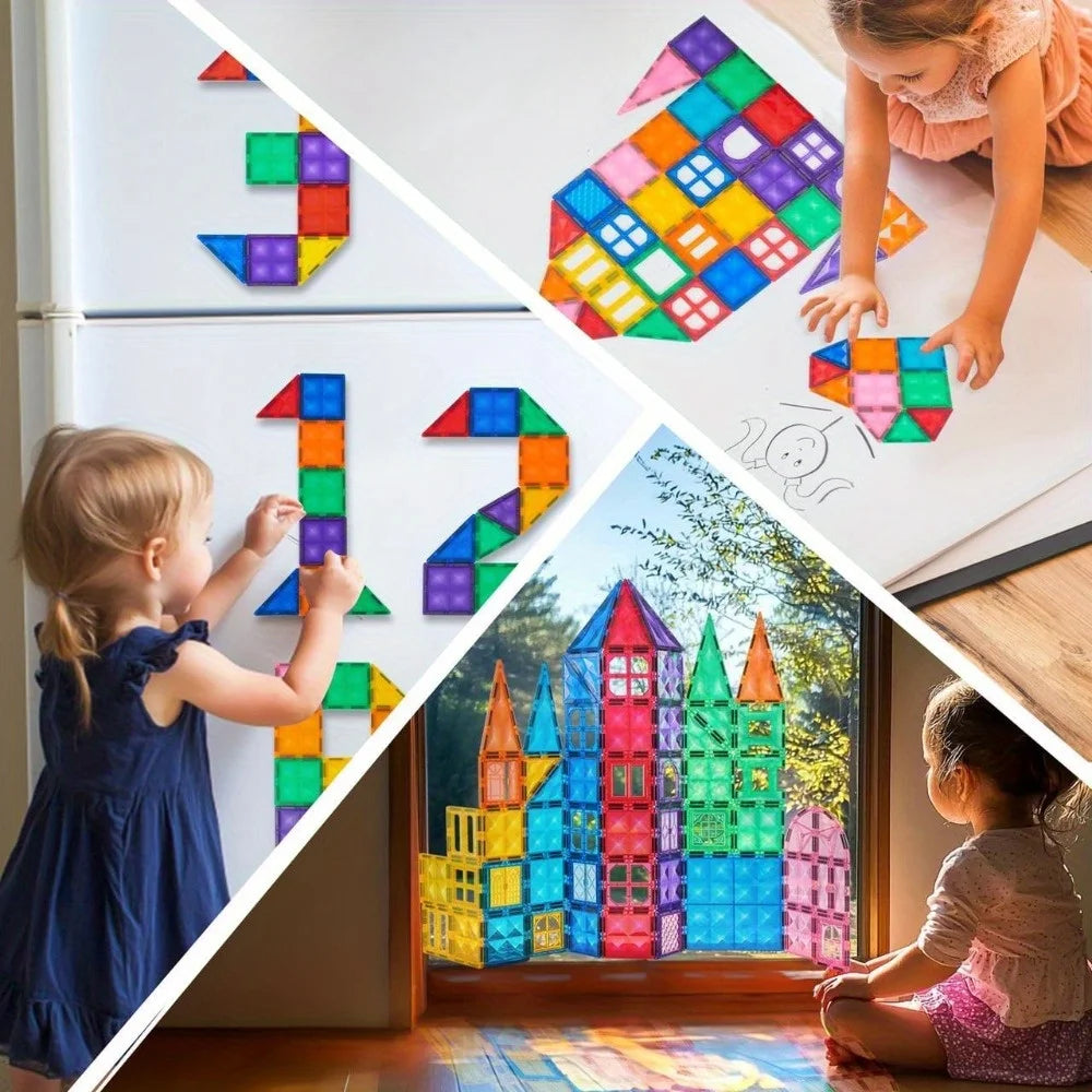 JOYFY 110/66/50 PCS Magnetic Building Tile 3D Magnet Tiles with Vehicle Construction Blocks Set for Kids Birthday Chirstmas Gift - Smarsty