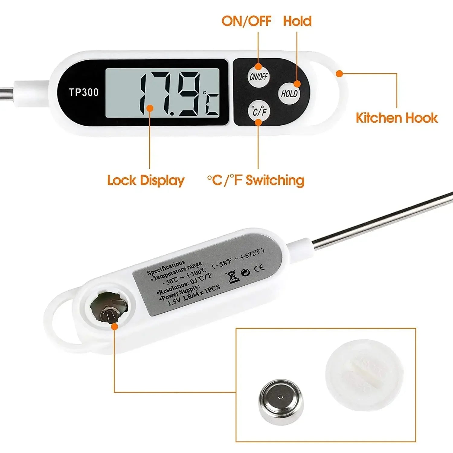 Digital Kitchen Thermometer Instant Read Meat Temperature Probe for Cooking BBQ Food LCD Display by Smarsty