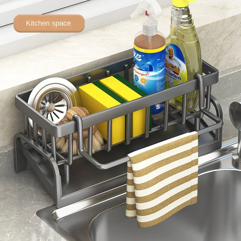 Kitchen Sink Draining Rack with Cleaning Cloth Storage - Smarsty