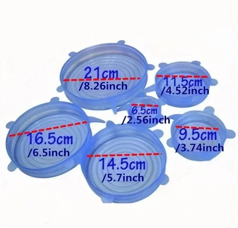6Pcs/Set Transparent Silicone Kitchen Utensils Fresh-keeping Stretch Universal Bowl Cover Refrigerator Microwave Oven Sealed
