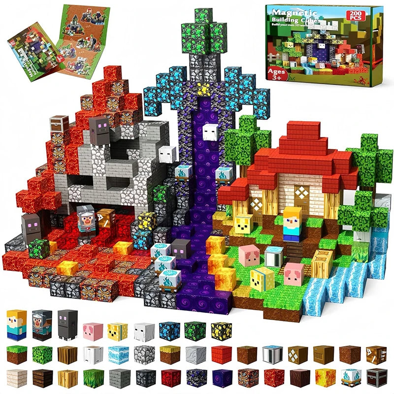 300pcs Warped Forest Magnetic Building Blocks Set, My World Figures Bricks, STEM Educational Toys for Kids, Gifts for Boys Girls